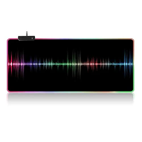 RGB-Teppich XXL – Mouse Pad Spiel Gaming 900 x 400 – LEDs 7 Farben – 4 Lichteffekte – verstellbar rutschfest waschbar – für PC Desktop und Laptop – Welle C02 von Ellenne