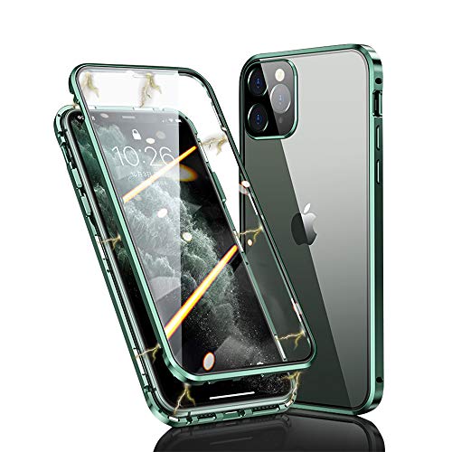 Ellmi Für iPhone 11 Pro Hülle 360 Grad Magnetisch, Dünn Metallrahmen Magnetische Adsorption Handyhülle Schutzfolie Vorne und Hinten Komplett Schutzhülle für iPhone 11 Pro (Dunkelgrün) von Ellmi