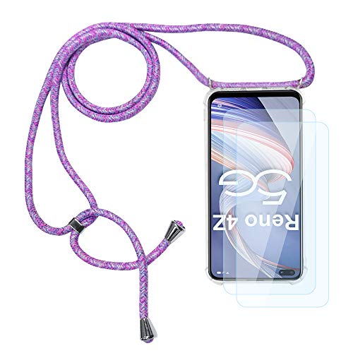 Ellmi Schutzhülle aus Seil für Oppo Reno 4Z 5G + 2 Displayschutzfolien aus gehärtetem Glas, Halskette mit Anhänger, verstellbar, aus weichem Silikon, transparent, TPU, Schutzhülle für Oppo Reno 4Z 5G, Ellmi Schutzhülle aus Seil für Oppo Reno 4Z 5G + 2 Displayschutzfolien aus gehärtetem Glas, Halskette mit Anhänger, verstellbar, aus weichem Silikon, transparent, TPU, Schutzhülle für Oppo Reno 4Z 5G, von Ellmi