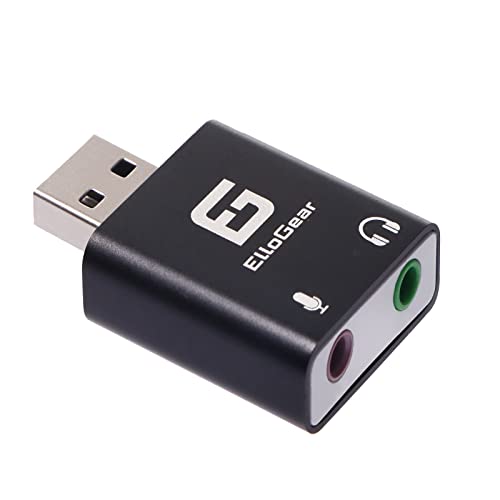 ElloGear USB-Audio-Adapter mit 2 3,5-mm-Eingangs- und Ausgangsbuchsen, fügen Sie eine externe Stereo-Soundkarte zu PC, Mac mit Lautsprecher und Mikrofonbuchse hinzu von ElloGear