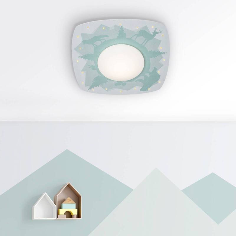 LED-Deckenleuchte Scandi Wald, 58 cm, grün, MDF-Holz von Elobra