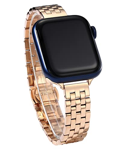 Für Apple Watch Armband 45mm 44mm 42mm Damen Metall Rosegold Elegant Ersatzarmbänder, Für Apple Watch 8 se 7 6 5 4 3 2 Armband Edelstahl, Metall Ersatz armband für Apple Watch Armband von Eloilee