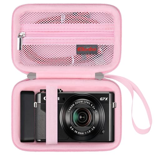 Elonbo Kamera Tragetasche für Canon PowerShot G7 X Mark II und G9 X Mark III Digitalkamera 4K Vlogging, Video Streaming Kamera Reisetasche. Mesh Pocket fits Cable, Pink von Elonbo