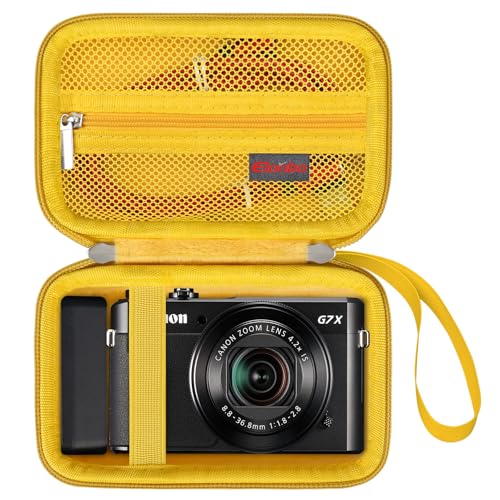 Elonbo Kamera Tragetasche für Canon PowerShot G7 X Mark II und G9 X Mark III Digitalkamera 4K Vlogging, Video Streaming Kamera Reisetasche. Netztasche passend Kabel, Gelb von Elonbo
