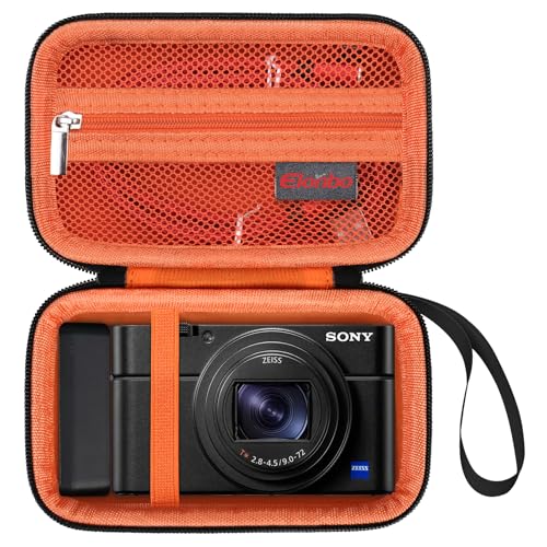 Elonbo Kamera Tragetasche für Sony RX100 VII/RX100 VI/RX100 V/RX100 IV/RX100 III Kompakte Digitalkamera, Vlogging Kamera Reisetasche, Video Streaming Kamera Aufbewahrungshalter. Schwarz+Orange von Elonbo