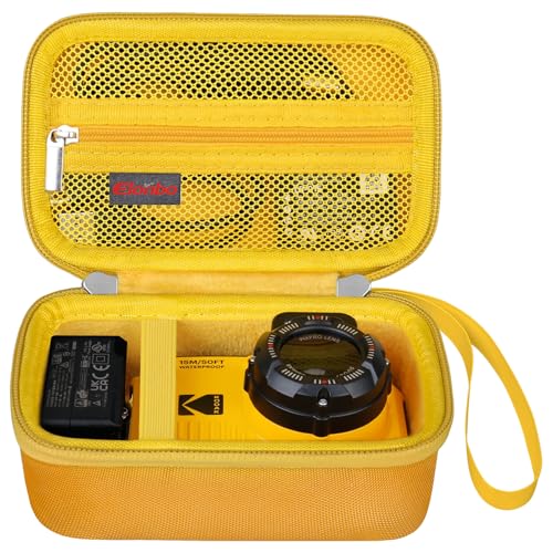 Elonbo Tragetasche für Kodak PIXPRO WPZ2 robuste wasserdichte Digitalkamera, stoßfeste WiFi 4K Video Digitalkamera Aufbewahrungstasche, Mesh Tasche passt Akku Ladegerät Speicherkarte. Gelb von Elonbo