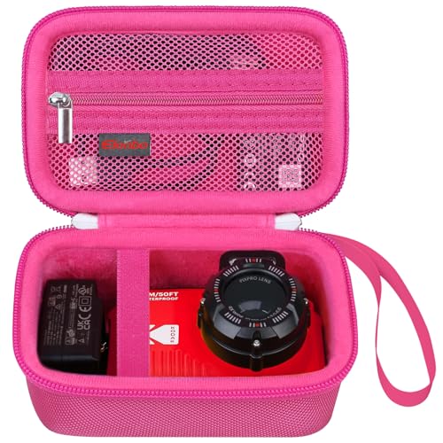 Elonbo Tragetasche für Kodak PIXPRO WPZ2 robuste wasserdichte Digitalkamera, stoßfeste WiFi 4K Video Digitalkamera Aufbewahrungstasche, Mesh Tasche passt Akku Ladegerät Speicherkarte. Himbeere von Elonbo