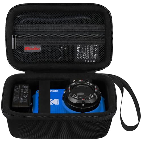 Elonbo Tragetasche für Kodak PIXPRO WPZ2 robuste wasserdichte Digitalkamera, stoßfeste WiFi 4K Video Digitalkamera Aufbewahrungstasche, Mesh Tasche passt Akku Ladegerät Speicherkarte. Schwarz von Elonbo