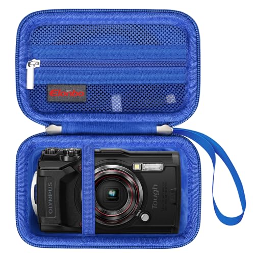 Elonbo Tragetasche für OM System Tough TG-7 Digitalkamera/OM System Olympu TG-6 Unterwasserkamera, robuste wasserdichte stoßfeste WiFi 4K Video Digitalkamera Aufbewahrungsabdeckung Reisetasche, Blau von Elonbo