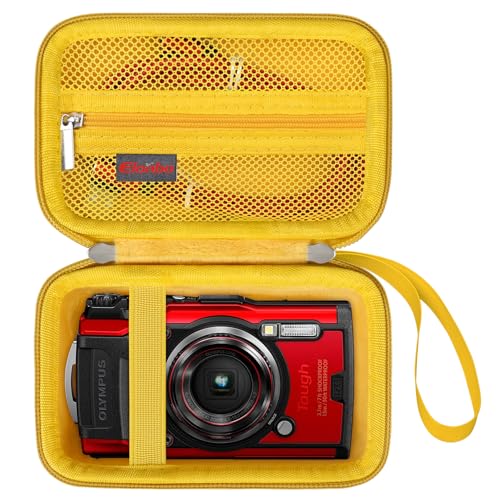 Elonbo Tragetasche für OM System Tough TG-7 Digitalkamera/OM System Olympu TG-6 Unterwasserkamera, robuste wasserdichte stoßfeste WiFi 4K Video Digitalkamera Aufbewahrungsabdeckung Reisetasche, Gelb von Elonbo