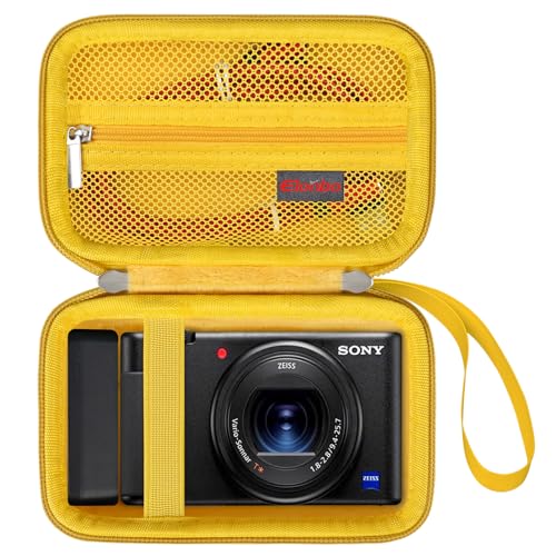 Elonbo Tragetasche für Sony ZV-1 und ZV-1F und ZV-1 II Digitalkamera, 4K Video Streaming Kamera Hard Travel Storage Tasche Organizer Halter, Mesh Tasche passt Akku Ladegerät Speicherkarte. Gelb von Elonbo