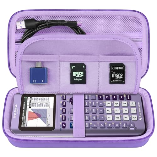 Elonbo Tragetasche für Texas Instruments TI-84 Plus CE/TI-84 Plus/TI-83 Plus CE/Casio fx-9750GII Farbgrafik Rechner, Extra Mesh Tasche Passend zum Ladekabel, Ladegerät, Handbuch, Lila von Elonbo