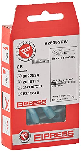 elpress 400100115-Plugin preaislado, Spleißen Spitze zu Spitze Schrumpfschläuchen Treiber Abschnitt, 1,5–2,5 mm², 8 Länge zudrücken, 35 Gesamtlänge, 25 Paket, Blau von Elpress