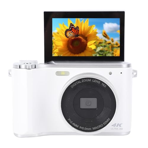 4K Digitalkamera, 64MP Kameras für die Fotografie mit 16x Digitalem Zoom & Autofokus, Vlogging -Kamera für YouTube -Video, Videokamera 3 -Zoll -Flip -Bildschirmkamera mit (White) von Elprico