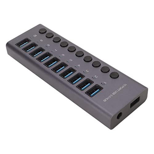 Elprico 10-Port-USB3.0-Hub, Hochgeschwindigkeits-Datenübertragungs-USB-Dockingstation, BC1.2-Lade-USB-Splitter, Kompatibel mit Windows, MacOS, Linux (EU-Stecker) von Elprico