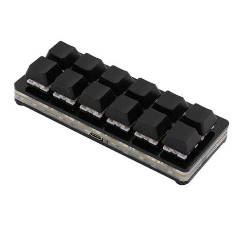 12-Tasten-Gaming-Tastatur, USB Typ C, Kabelgebunden, Programmierbar, RGB, Multifunktionale Kleine Mechanische Tastatur mit Rotem Schalter, für PC (Black) von Elprico