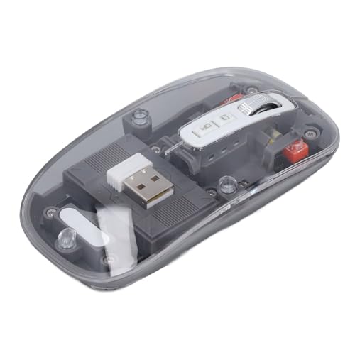 Elprico Drahtlose Bluetooth-Maus, Tri-Mode BT1 BT2 2,4 GHz Wiederaufladbare USB-Computermaus, Vollständig Transparent, Lautlose Maus, Einstellbare DPI-Maus mit USB-Empfänger und (Gray) von Elprico