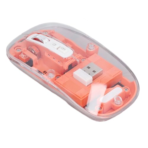 Elprico Drahtlose Bluetooth-Maus, Tri-Mode BT1 BT2 2,4 GHz Wiederaufladbare USB-Computermaus, Vollständig Transparent, Lautlose Maus, Einstellbare DPI-Maus mit USB-Empfänger und (ORANGE) von Elprico