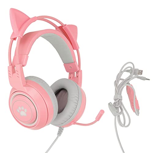 Elprico Gaming-Headset, Abnehmbares Katzenohr, USB + 3,5-mm-Stecker, Gaming-Kopfhörer, Unterstützt Lautstärkeregelung, Mikrofon-Stummschaltung für PS4, für Xbox One(Rosa) von Elprico