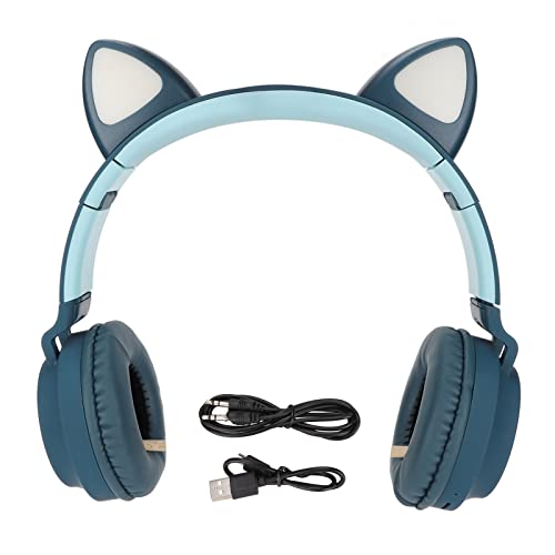 Elprico Gaming-Headset, Katzenohr-Gaming-Kopfhörer, Tiefer Bass, Hohe Klangqualität, LED-Licht, Faltbares Niedliches Katzenohr-Headset mit Weichen Ohrenschützern(Blau Grün) von Elprico