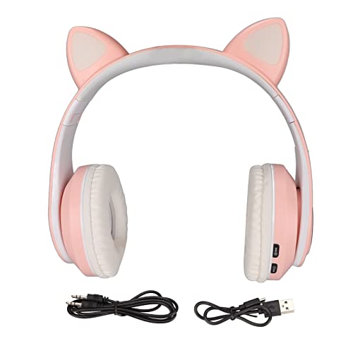 Elprico Gaming-Headset, Leuchtende Katzenohren 5.0 Bluetooth-Kopfhörer, Bass, Faltbare, Kabellose Kopfbedeckung, Atemlampen-Kopfhörer, Katzenohren-Kopfhörer(Rosa) von Elprico