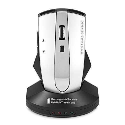 Elprico Gaming-Mäuse, wiederaufladbare optische Maus, mit Ladestation Ergonomischer 3-Port-USB-Hub-Hub für PC-Laptop(Gray) von Elprico