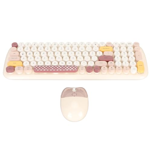Elprico Kabellose Tastatur-Maus-Kombination, Farbenfrohe Schreibmaschinentastatur in Voller Größe, Niedliche Optische Maus für Windows-PC-Laptop-Desktop-Computer (Beige) von Elprico