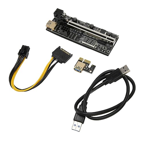Elprico PCIe-Riser-Adapterkarte mit Temperatursensor, Dual 6Pin und Überstromschutz, 24-Zoll-USB3.0-Kabel, Kompatibel mit 1X, 4X, 8X, 16X-Steckplätzen von Elprico