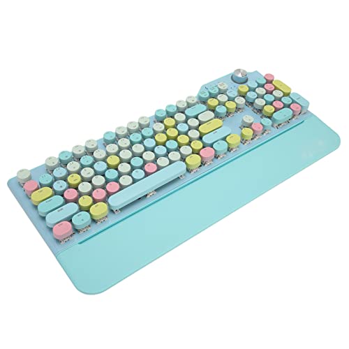 Elprico Retro Schreibmaschinentastatur, LED Hintergrundbeleuchtung, 107 Tasten, 2,4 G/BT5.1/USB, Kabelgebunden, DREI Modi, Blaue Swich Tastatur, Punk Tastatur mit Runden Tasten und (Blau) von Elprico