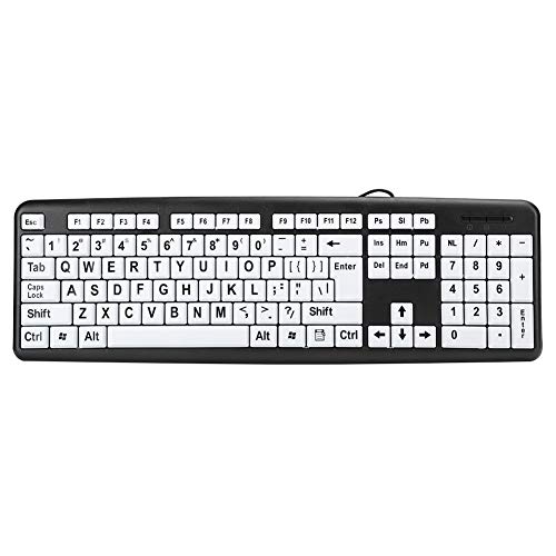Elprico Schwarze Tastatur für Sehbehinderte mit Großen Drucktasten, USB-Kabel, Robustes ABS-Material, 104 Tasten für ältere Menschen (Black) von Elprico
