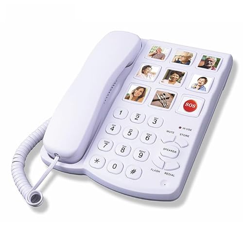 Elprico Telefon mit Großen Tasten, Verstärkter Fotospeicher, Schnurgebundenes Telefon, Lautstärke Einstellbar, Desktop-Festnetztelefon für Senioren und ältere Menschen von Elprico