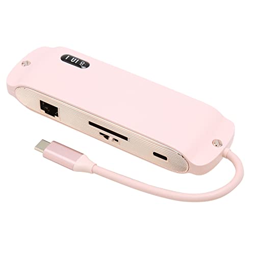 Elprico USB-C-Hub,8-in-1-Typ-C-Dockingstation,4K30Hz HD-Multiport-USB-100M-Netzwerkanschluss, USB-C-Hub-Adapter (Rosa) von Elprico