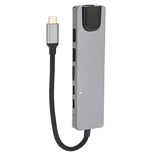 Elprico USB-Hub, USB-Splitter, 6-in-1-Typ-C-zu-HDMI-USB3.0-PD-Erweiterungsdock Zur Datenübertragung, USB-Extender für Laptop, PC von Elprico