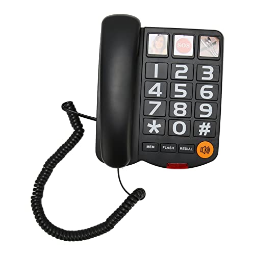 Großtastentelefon für Senioren, Schnurgebundenes Festnetztelefon, Multifunktions-One-Touch-Dialing-Freisprecheinrichtung, Telefon für Sehbehinderte mit Lautem Lautsprecher für (Schwarz) von Elprico