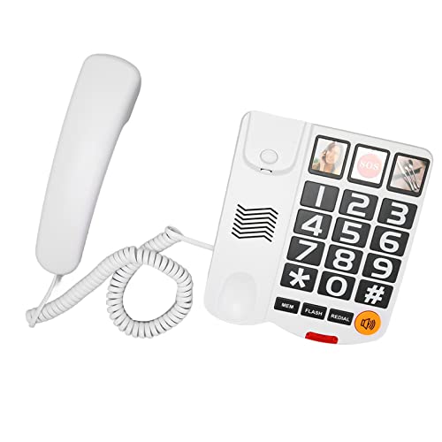 Großtastentelefon für Senioren, Schnurgebundenes Festnetztelefon, Multifunktions-One-Touch-Dialing-Freisprecheinrichtung, Telefon für Sehbehinderte mit Lautem Lautsprecher für (Weiss) von Elprico