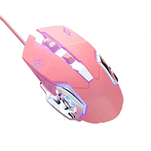 Kabelgebundene Gaming-Maus, Optische USB-PC-Gaming-Mäuse mit RGB-Hintergrundbeleuchtung, Ultraleichtes Leises Klicken, Universelle USB-C-Konnektivität, 4 Einstellbare DPI, Maus (Rosa) von Elprico