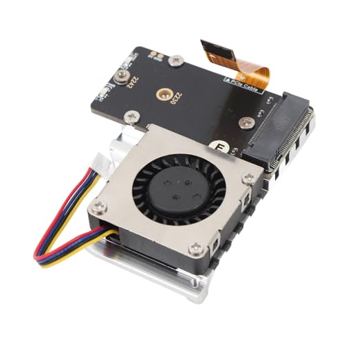 NVMe PCIe zu M.2 Adapterplatine mit Lüfter für Pi 5 Festplattenadapterplatine, Aluminiumoxidmaterial, Unterstützt 2242 2230 SSDs, PWM-Steuerung der Lüftergeschwindigkeit von Elprico