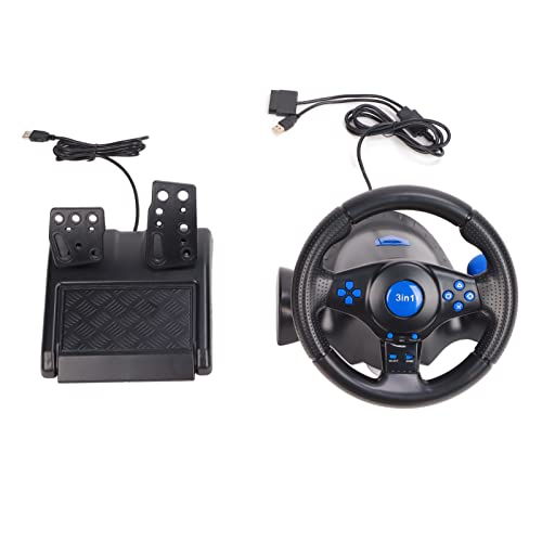 PC Gaming Racing Wheel, Multifunktionales 3-in-1-Spiel-Rennrad mit 180-Grad-Drehung und Pedalen für Playstation 3, für Playstation 2-Konsolen von Elprico