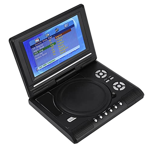 Tragbarer DVD-Player, 7 Zoll Drehbarer Bildschirm, Wiederaufladbar, mit TV-Autoladegerät, Gamepad (EU-Stecker) von Elprico