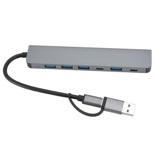 USB-C-Hub, 7-in-1-USB-Hub mit Aluminium, 5 USB-Anschlüssen, 2 Typ-C-Anschlüssen, Adapter für Telefone, Computer, Tablets, Laptops und Weitere Geräte von Elprico