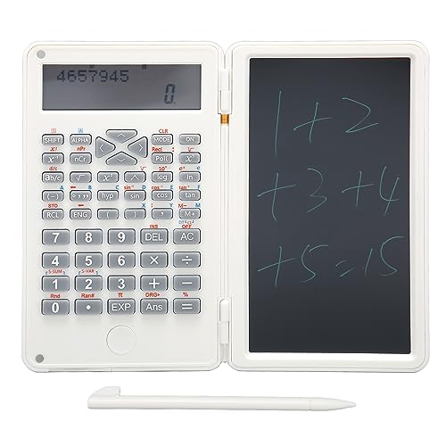 Wissenschaftliche Taschenrechner, Tragbarer 10-stelliger LCD-Display, Wissenschaftlicher Taschenrechner mit Löschbarem LCD-Schreibtablett, Tischrechner für die Schule (Weiß) von Elprico