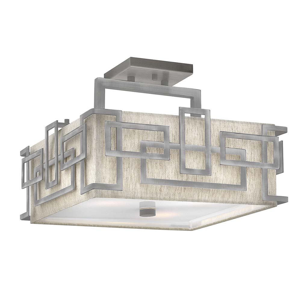 Deckenleuchte, Stahl Leinen Acryl-Linse, Nickel, B 38,7 cm Deckenleuchte, Stahl Leinen Acryl-Linse, Nickel, B 38,7 cm von Elstead Lighting