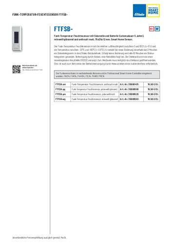 Eltako FTFSB-pg Temperatursensor und Luftfeuchtesensor Reichweite max. (im Freifeld) 30m von Eltako