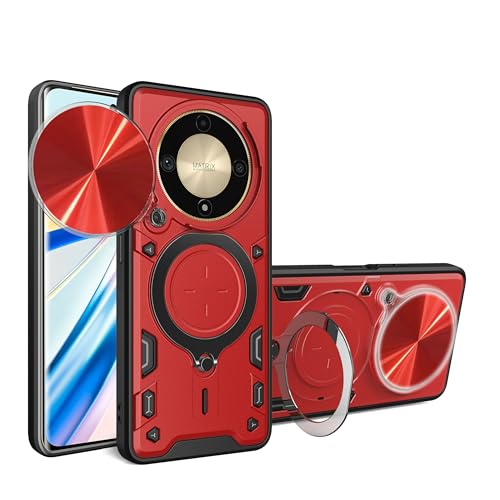 Elubugod Kompatibel mit Honor Magic6 Lite,Kompatibel mit Honor X50 GT 5G Handytasche,Kompatibel mit Honor X9b 5G ALI-NX1 / X50 5G ALI-AN00 Hülle Schutzhülle Kamera Schiebeabdeckung Red von Elubugod
