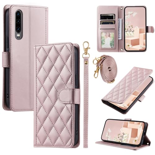 Elubugod Kompatibel mit Huawei P30 Hülle,Kompatibel mit Huawei P30 ELE-L29 ELE-L09 ELE-AL00 ELE-TL00 ELE-L04 Flip Ledertasche Schutzhülle Hülle Pink von Elubugod