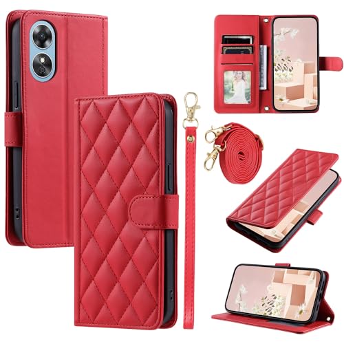 Elubugod Kompatibel mit Oppo A38 4G,Kompatibel mit Oppo A18 4G CPH2591 Hülle,Kompatibel mit Oppo A38 4G CPH2579 Flip Ledertasche Schutzhülle Hülle Red von Elubugod
