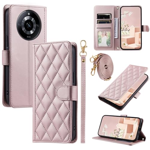 Elubugod Kompatibel mit Realme 11 Pro 5G Hülle,Kompatibel mit Realme 11 Pro+ 5G RMX3740 RMX3741 RMX3771 Flip Ledertasche Schutzhülle Hülle Pink von Elubugod