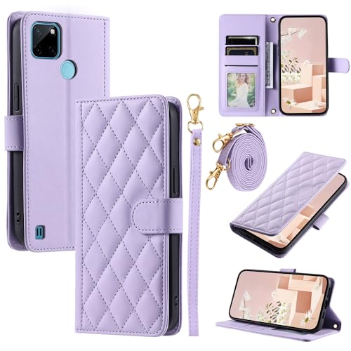 Elubugod Kompatibel mit Realme C25Y Hülle,Kompatibel mit Realme C21Y RMX3261 RMX3263 / C25Y RMX3265 RMX3268 RMX3269 Flip Ledertasche Schutzhülle Hülle Purple von Elubugod