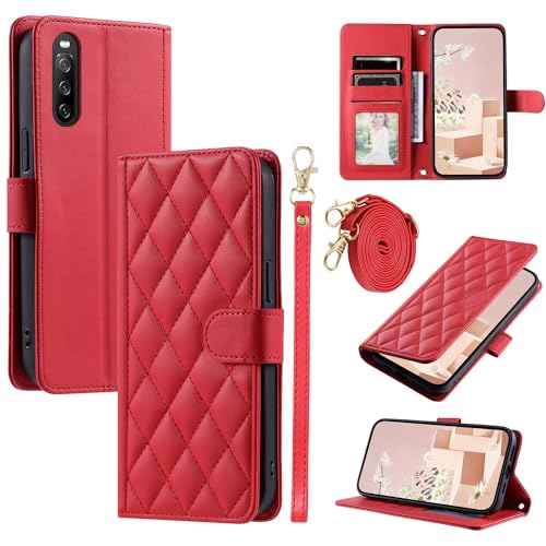 Elubugod Kompatibel mit Sony Xperia 10 III Lite Hülle,Kompatibel mit Sony Xperia 10 III 5G XQ-BT52 XQ-BT44 Flip Ledertasche Schutzhülle Hülle Red von Elubugod