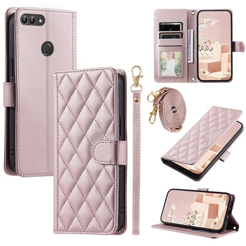 Kompatibel mit Huawei Nova Lite 2 Hülle,Kompatibel mit Huawei P Smart FIG-LX1 FIG-LX2 FIG-LX3 FIG-LA1 / Enjoy 7S FIG-TL10 FIG-AL00 Flip Ledertasche Schutzhülle Hülle Pink von Elubugod